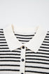Black Mixed Striped Print Half Placket Collared Cap Sleeve Bodycon Sweater Dress